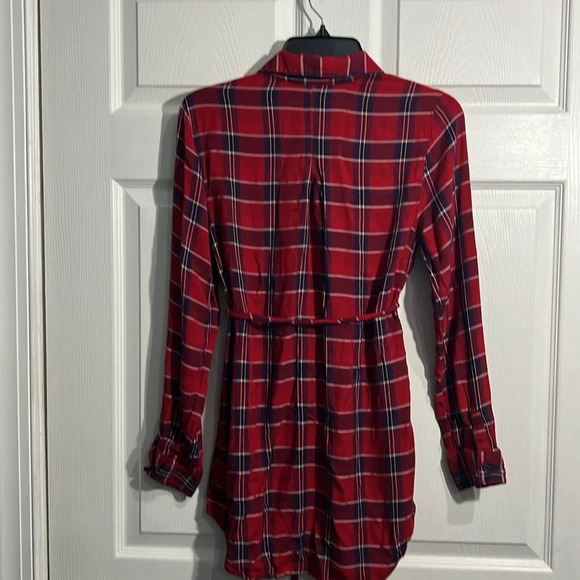 Isabel Maternity Red & Blue Plaid Long Shirt with Removable Tie Belt Size XS - Picture 7 of 7